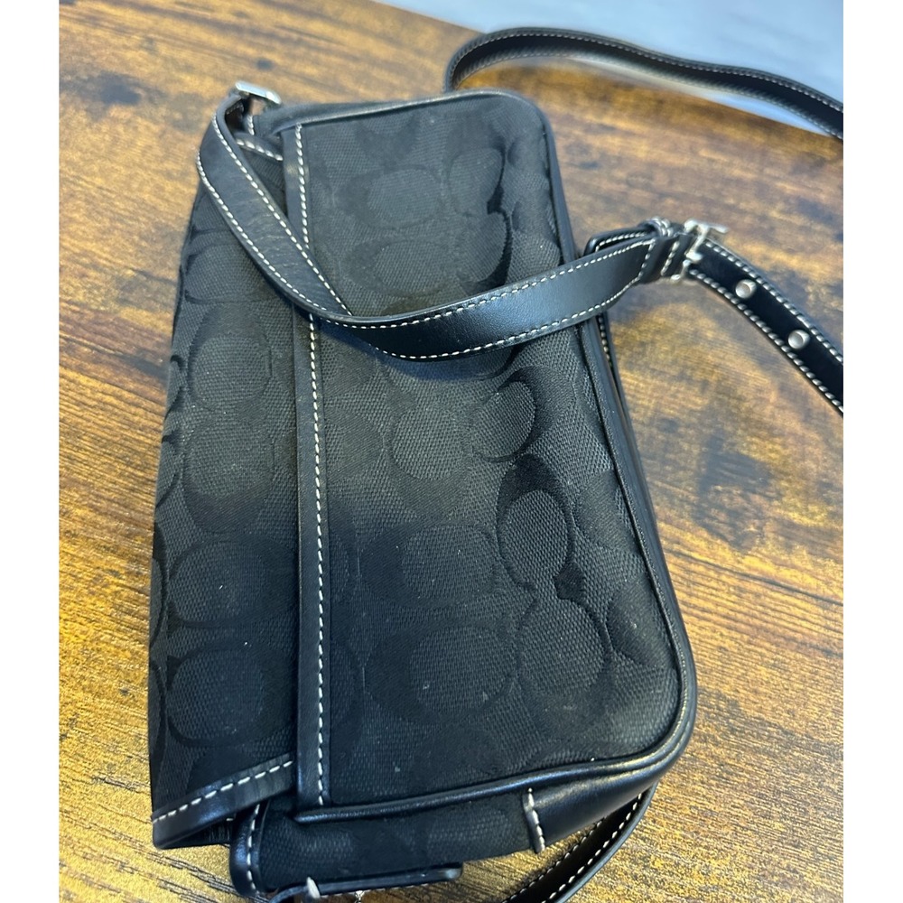 Coach Signature Mini Field Bag Black Jacquard Leather Crossbody Y2K Logo 6844 - Picture 11 of 16